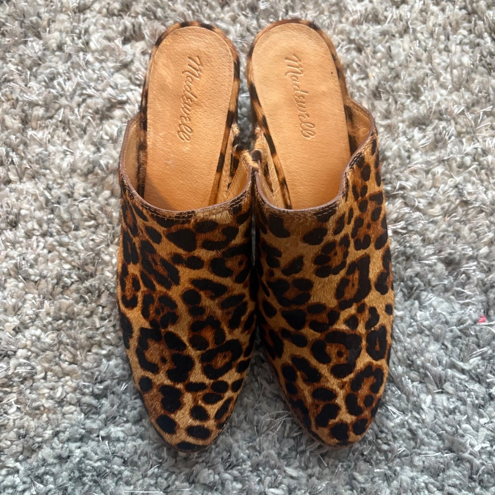 Madewell The Harper Mule Leopard Calf Hair Block Heel K4919 Brown Tan Size 10 - Picture 2 of 7
